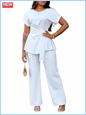 Women's 2 Piece Peplum Top & Wide Leg Pant Set Business Casual Outfit